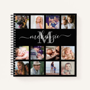 Carnet Nom du monogramme du collage photo noir