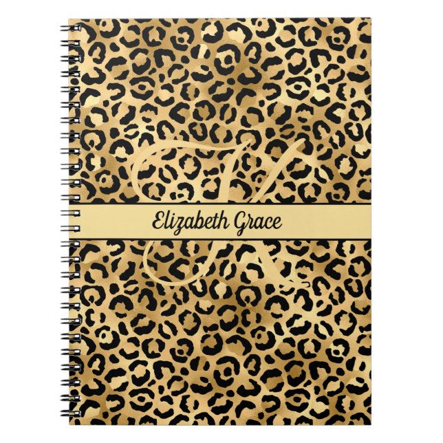Carnet Nom du monogramme Empreinte de léopard d'or noir C (Devant)