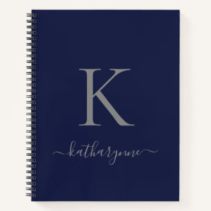 Carnet Nom du monogramme en argent bleu de la marine mode
