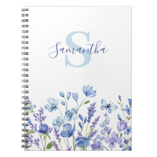 Carnet Nom du monogramme floral bleu
