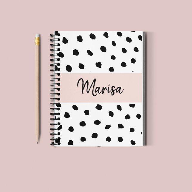 Carnet Nom du monogramme moderne | Points rose et noir Pa (Créateur téléchargé)