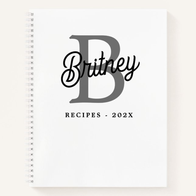 Carnet Nom du monogramme moderne Recette de script gris n (Devant)