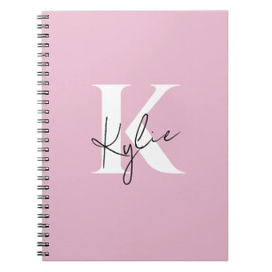 Carnet Nom du monogramme personnel rose moderne -