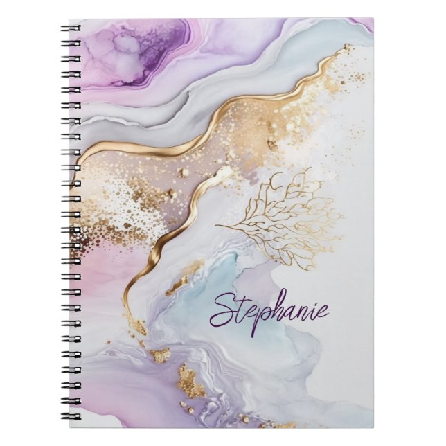 Carnet Nom du monogramme Purple Blue Gold Aquarelle Laver (Devant)