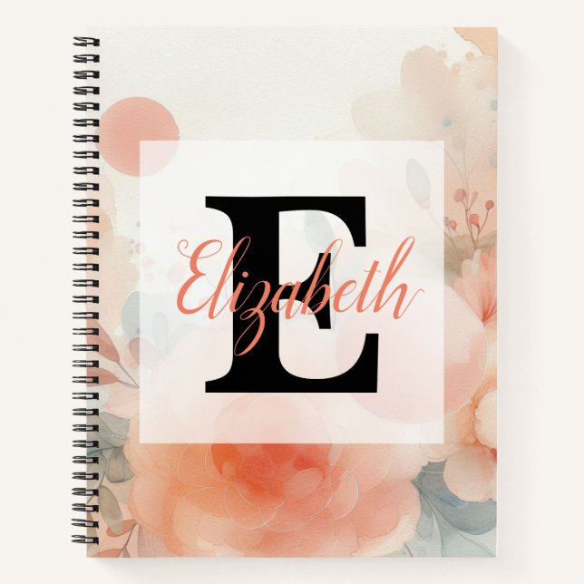 Carnet Nom du monogramme sur l'aquarelle Fleurs dans les  (Devant)