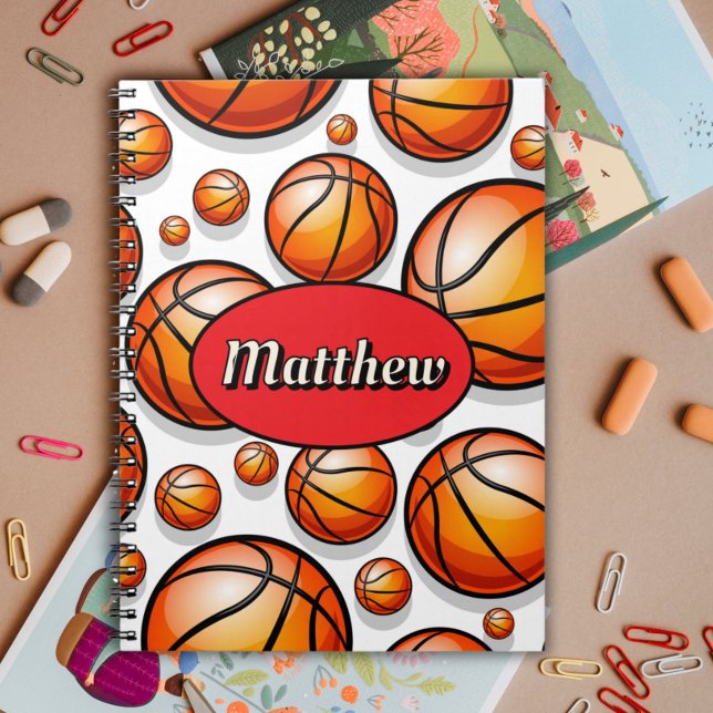 Carnet Nom du motif de basket-ball rouge (Créateur téléchargé)