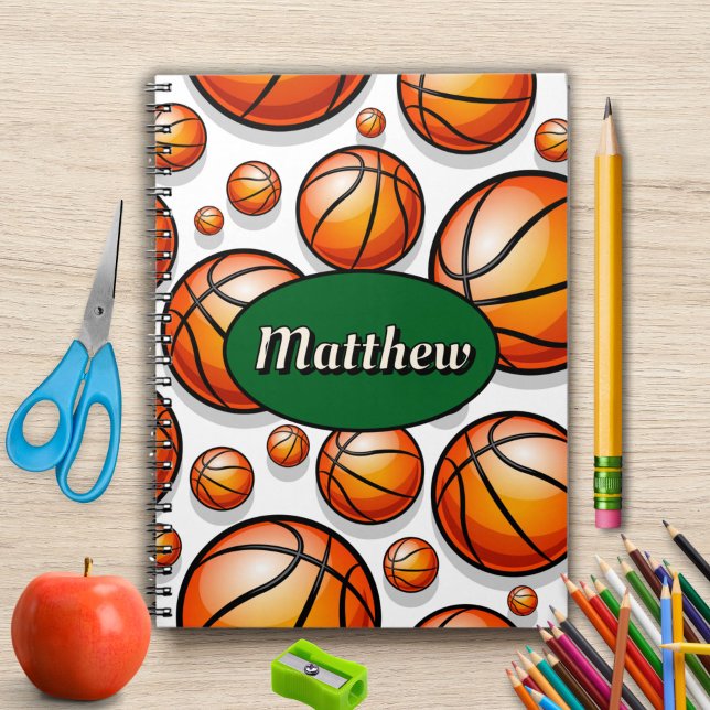 Carnet Nom du motif de basket-ball vert (Créateur téléchargé)