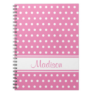 Carnet Nom du script de la bande de la Polka blanche rose