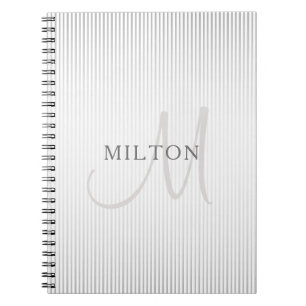 Carnet Nom élégant Monogramme & fines rayures grises ombr