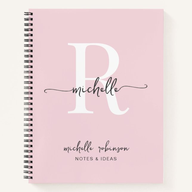 Carnet Nom élégant rose pâle chic écriture monogramme fém (Devant)