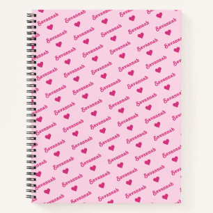 Carnet Nom et Coeurs Répétants mignons Rose Fille
