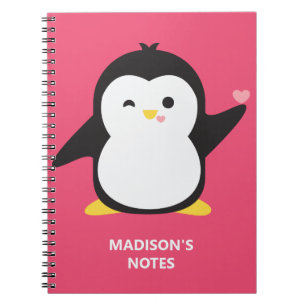 Carnet Nom et couleur personnalisés pingouin mignon