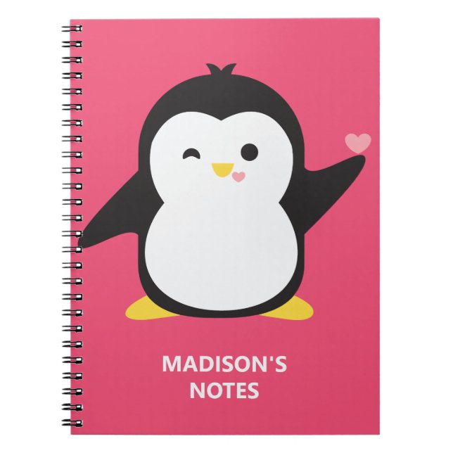 Carnet Nom et couleur personnalisés pingouin mignon (Devant)