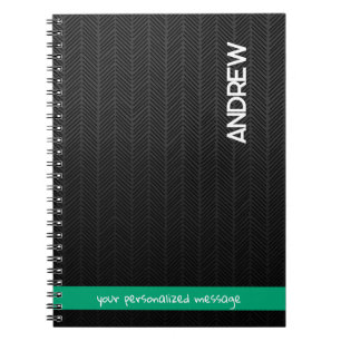 Carnet Nom et message personnalisés Noir moderne personna