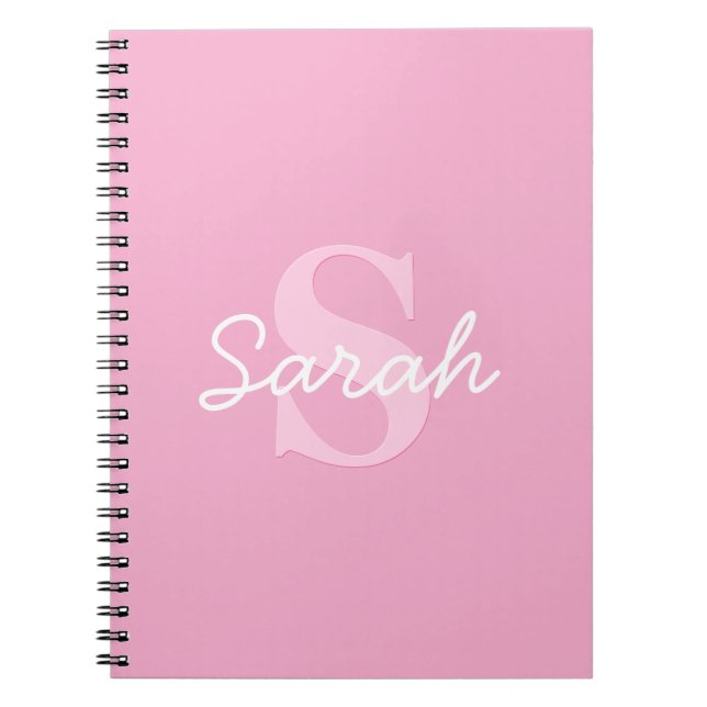 Carnet Nom et monogramme curieux à l'air mignon | Rose (Devant)