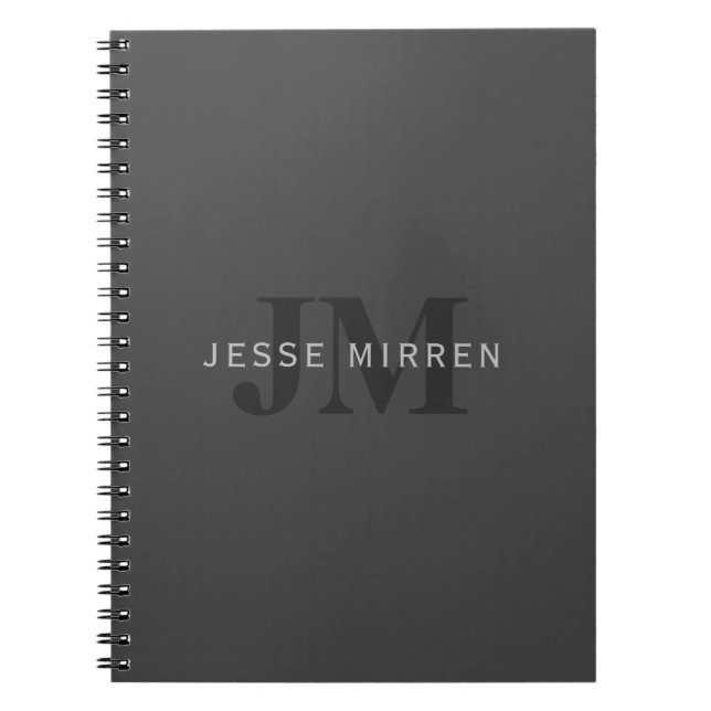 Carnet Nom et monogramme modernes| Gris foncé (Devant)