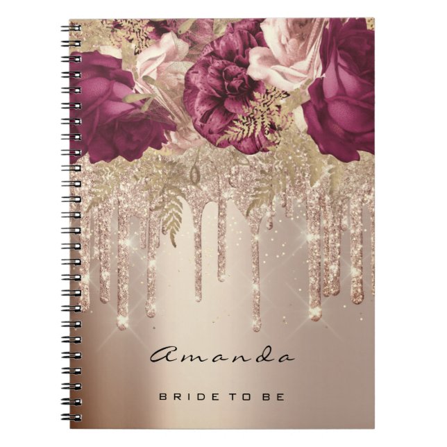 Carnet Nom Fête des mariées Marsala Drives Rose Florals (Devant)