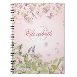 Carnet Nom + Fleurs sauvages roses de la fille initiale +