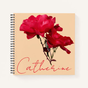 Carnet Nom floral rose rouge personnalisable Catherine bo