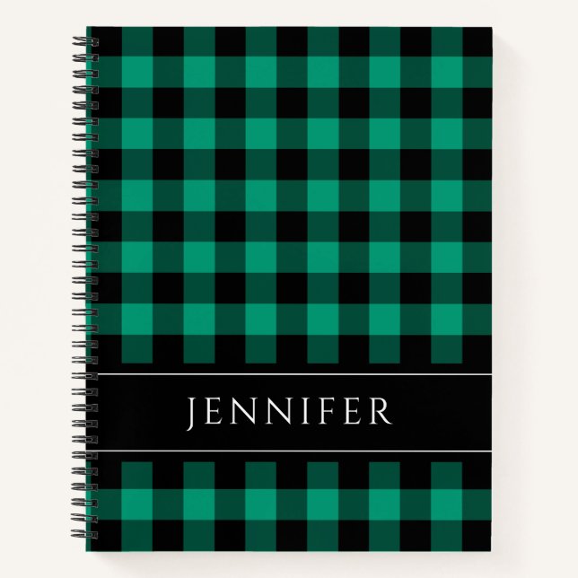 Carnet Nom Green & Black Checks Plaid En vichy Motif (Devant)