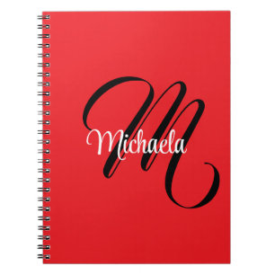 Carnet Nom initial minimaliste moderne monogramme rouge