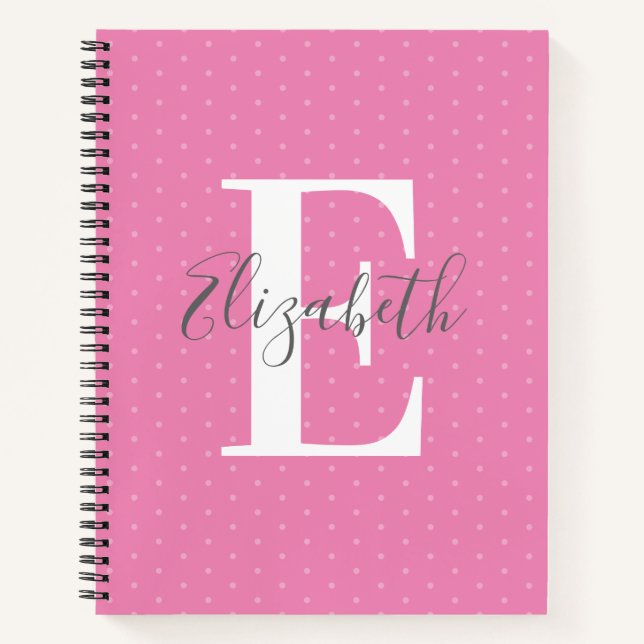 Carnet Nom initial moderne Polka Dot Rose Girl (Devant)