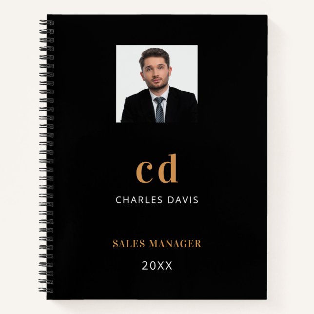 Carnet nom initial photo entreprise or noir (Devant)