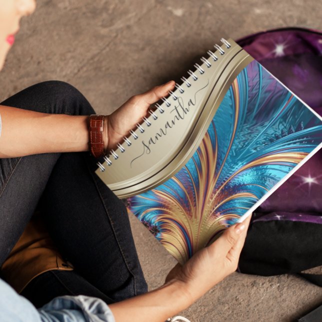 Carnet Nom manuscrit bleu or fractal moderne (Créateur téléchargé)