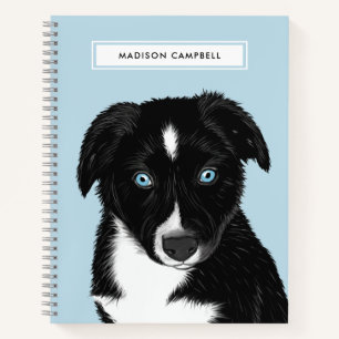 Carnet Nom mignon Black Bi Aussie Chiot Bloc-notes bleu