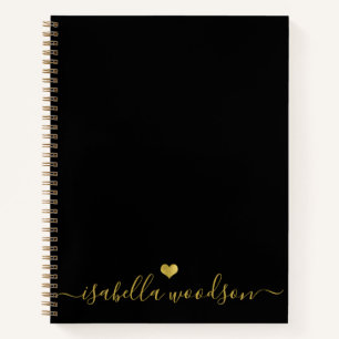 Carnet Nom minimaliste à écriture cursive avec cœur en or