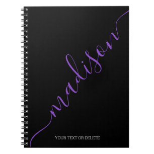 Carnet Nom moderne noir pourpre Monogramme initial