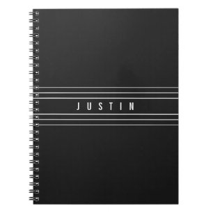 Carnet Nom modifiable et bandes géométriques Noir et bl