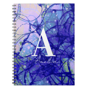 Carnet Nom Monogramme bleu Abstrait