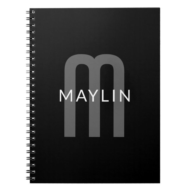 Carnet Nom Monogramme d'apparence moderne | Noir gris bla (Devant)