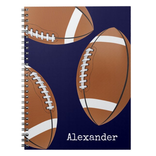 Carnet Nom monogramme football bleu marine (Devant)