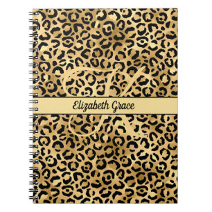 Carnet Nom Monogramme Imprimé Léopard Noir Or Guépard