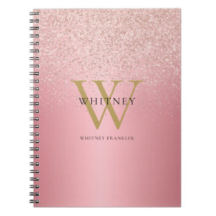 Carnet Nom Monogramme Paillettes Or Rose
