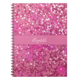 Carnet Nom Monogramme Paillettes Rose Chaud Filleul