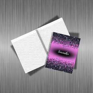 Carnet Nom monogramme Parties scintillant noire sur rose