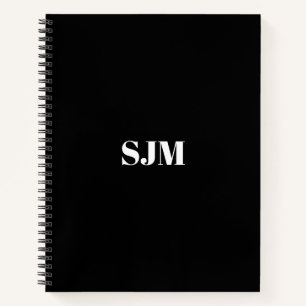 Carnet Nom monogramme personnalisé noir minimaliste