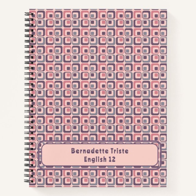 Carnet Nom Moyen-siècle moderne rose violet géométrique (Devant)