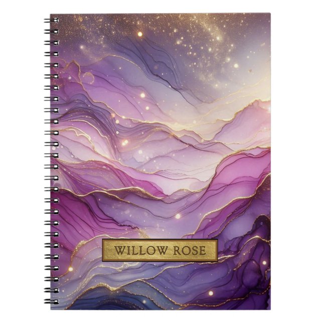 Carnet Nom Or Abstrait Moderne Purple Rose Chic Étincelle (Devant)