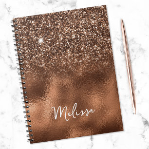 Carnet Nom Pailleté Bronze et Feuille