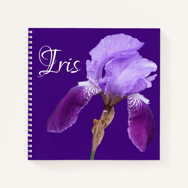 Carnet Nom personnalisable Iris joli boho fleur violet (Devant)