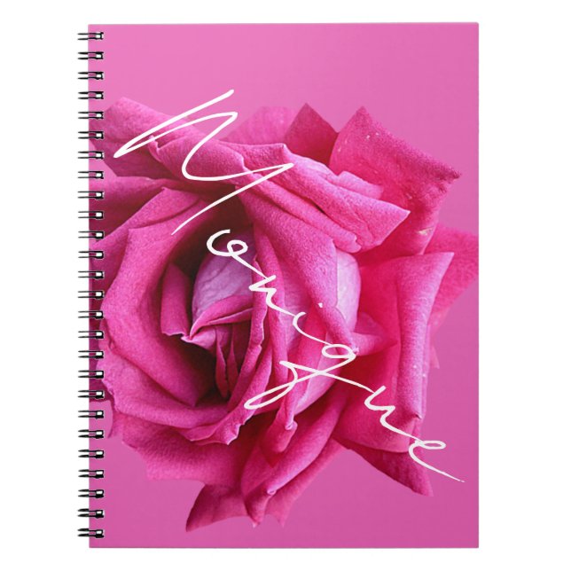 Carnet Nom personnalisable Monique rose floral rose funky (Devant)