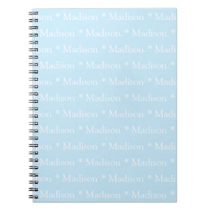 Carnet Nom personnalisable, texte, bleu clair blanc