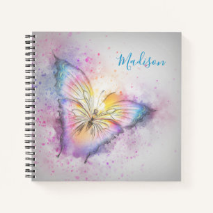 Carnet Nom personnalisé Aquarelle Papillon coloré
