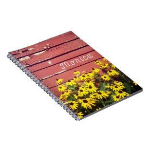 Carnet Nom personnalisé avec Bois rustique et Fleurs Note