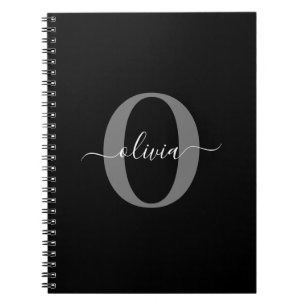 Carnet Nom personnalisé avec monogramme en noir blanc gri