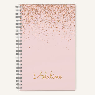 Carnet Nom personnalisé avec monogramme et paillettes dor